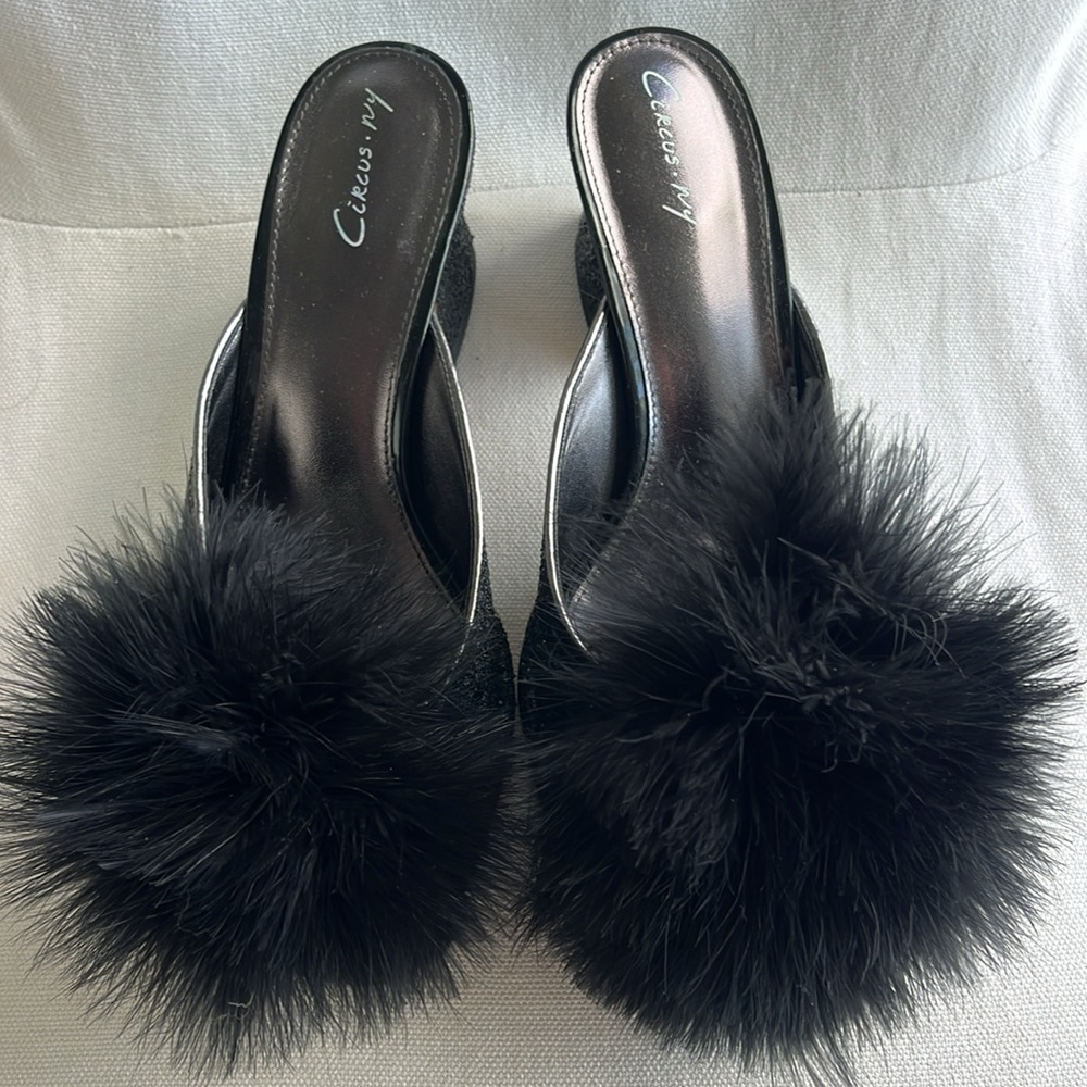 NWOT Circus by Sam Edelman Hadie black glittery faux fluff heel slide size 8 - Picture 5 of 8
